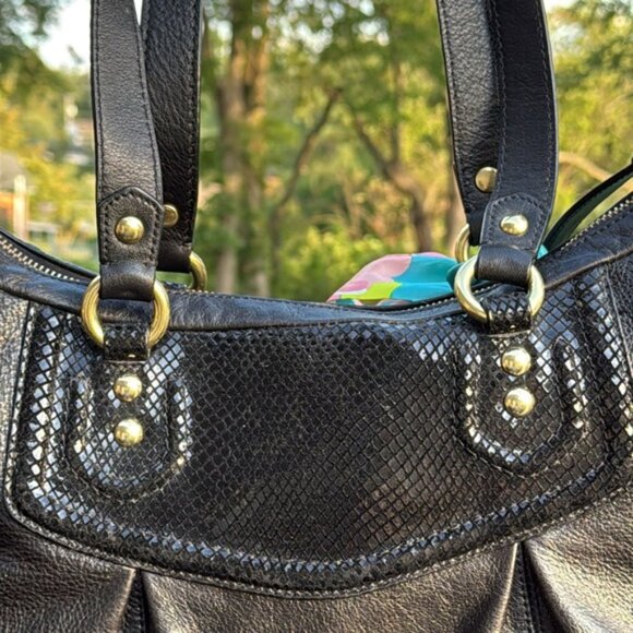 Coach Ashley(F20104) Black Leather w/Python Embossed Trim Tote/Shoulder Bag(EUC) - Picture 7 of 17